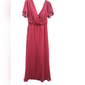 AW Bridal Red Flutter Sleeve Wrap Maxi Dress